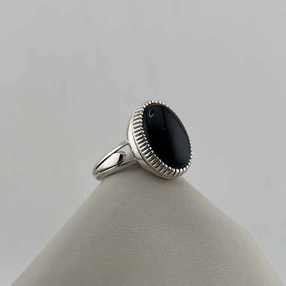 Ring-Black Agate-Code 71026-2 انگشتر مردانه نقره با عقیق مشکی خراسانی